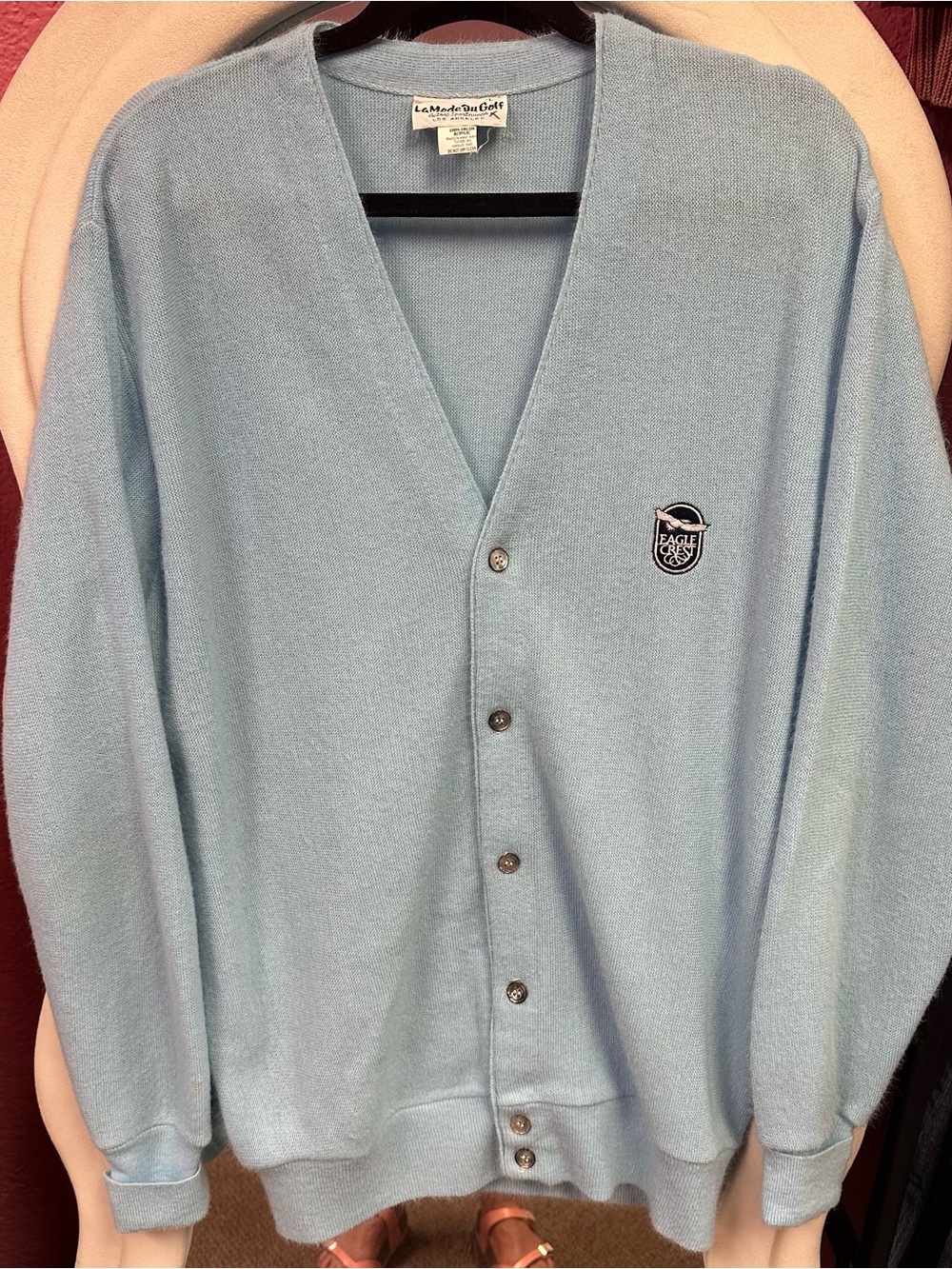Vintage Men's Light Blue V-Neck Button Golf Cardigan Sweater
